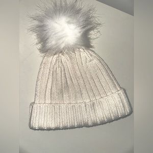 J Crew- White pom pom ribbed beanie (One Size Fits All)